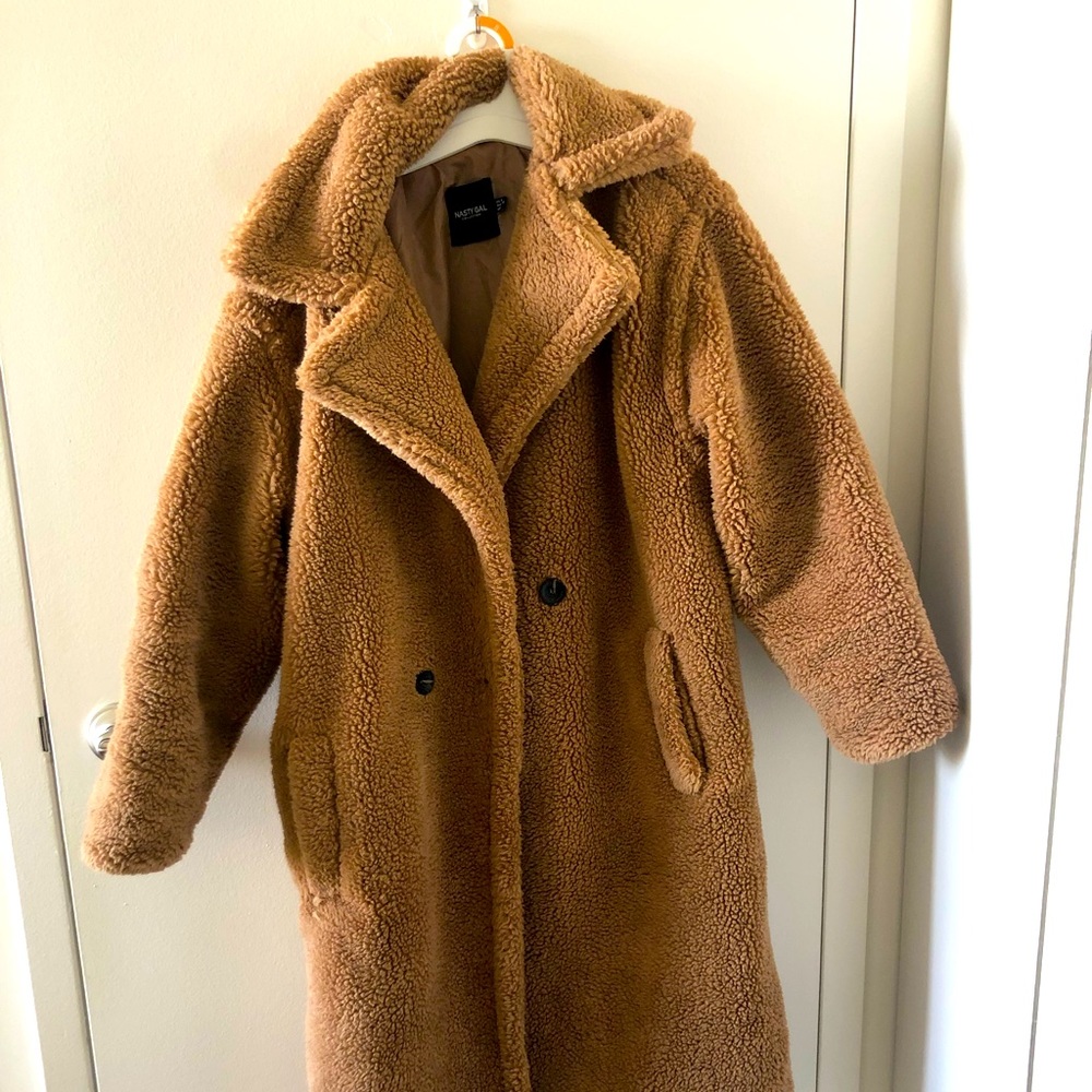 Nasty Gal Teddy Coat, Super Warm, Soft and Cozy, below the knee, size 4